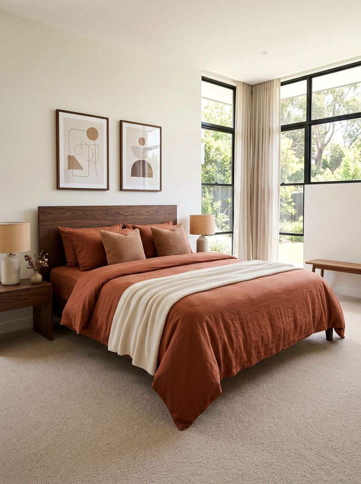 Earthy Clay Bed Sheets - 30 amber bedroom ideas
