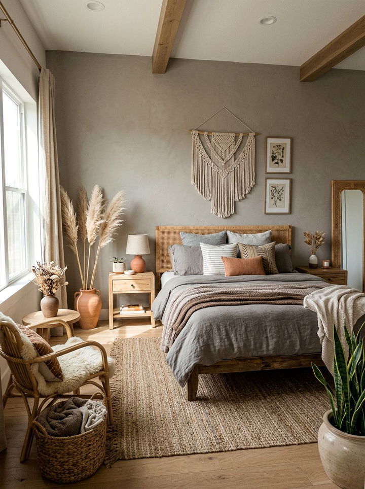 Earthy Gray Boho Bedroom - 30 bohemian gray bedroom ideas