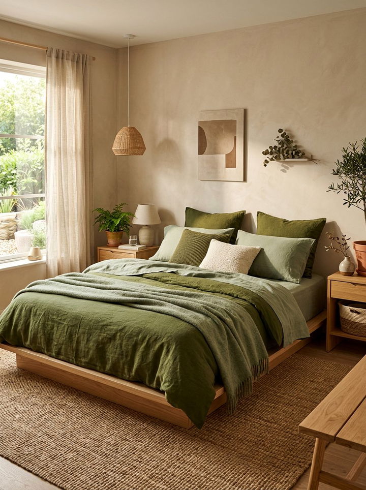 Earthy Green Bedding Sets - 30 moss green bedroom ideas