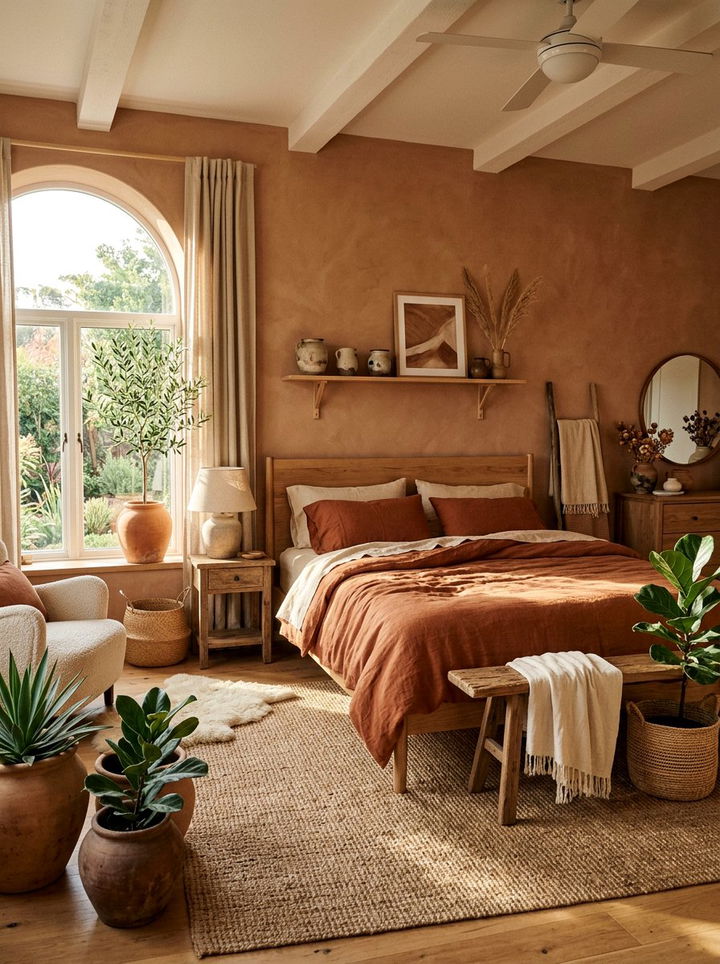 Earthy Terracotta Bedroom - 30 bedroom bed making ideas