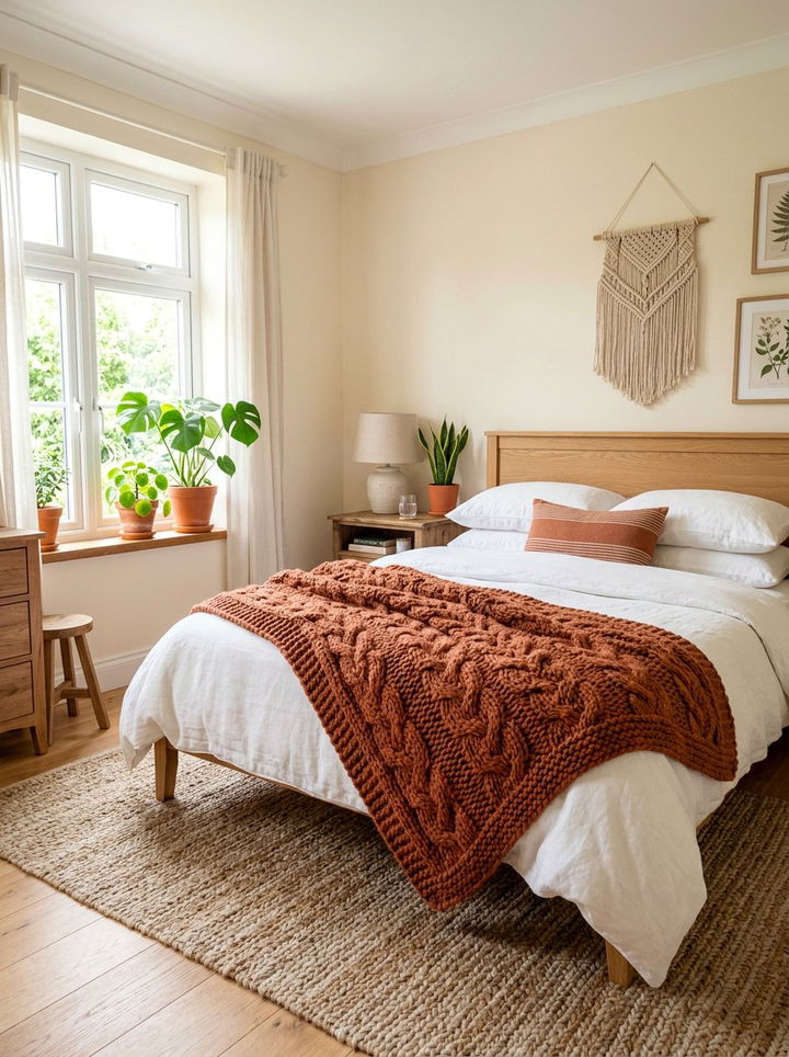 Earthy Terracotta Knit Bedroom - 30 knitted bedroom ideas