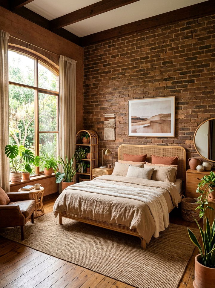Earthy Tone Brick - 30 exposed brick bedroom ideas