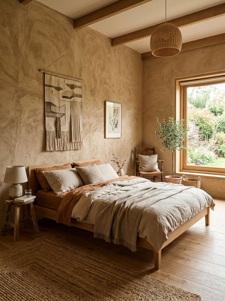 Earthy clay walls - 30 zen bedroom ideas
