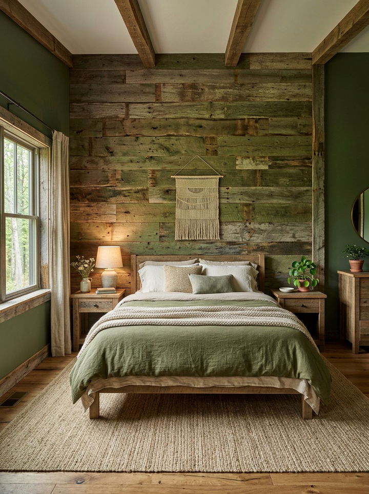 Earthy green reclaimed wood bedroom - 30 rustic green bedroom ideas