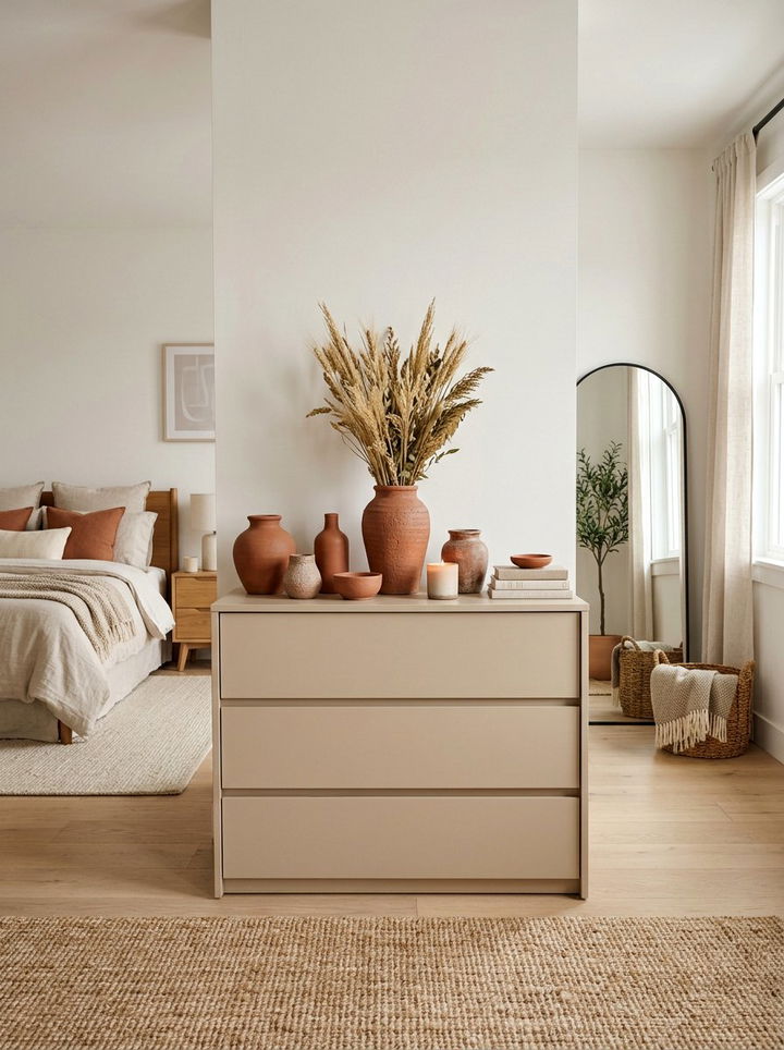 Earthy rust clay pottery decor - 30 rust and beige bedroom ideas