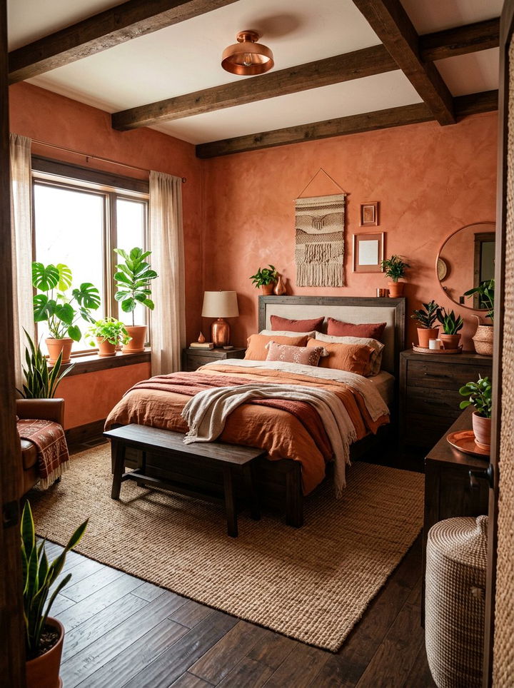 Earthy terracotta bedroom - 30 cottagecore bedroom color ideas