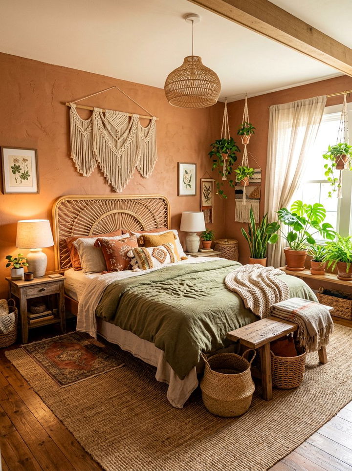 Earthy terracotta boho bedroom - 30 terracotta bedroom ideas