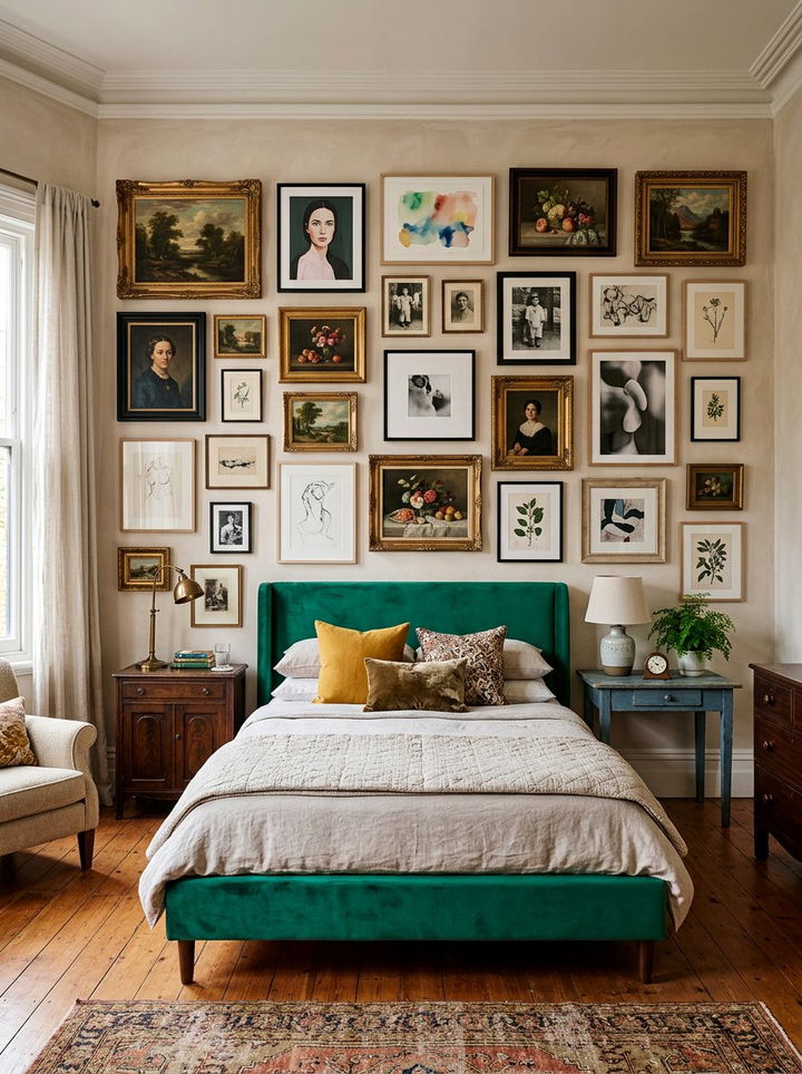 Eclectic Bedroom Gallery Wall - 30 old house bedroom ideas