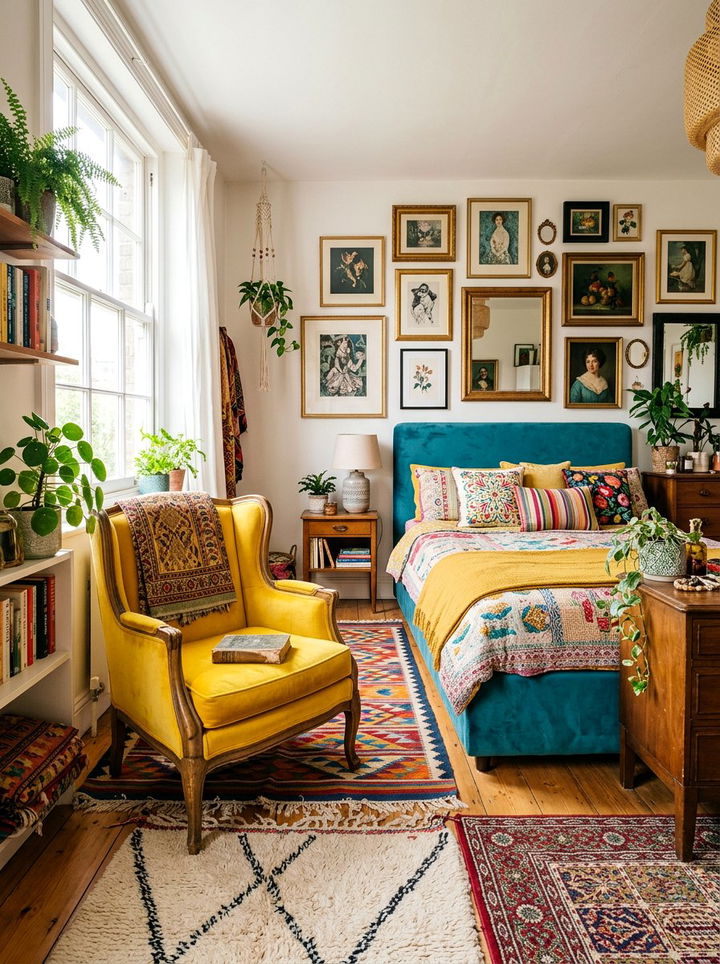 Eclectic Bedroom With Vintage Armchair - 30 bedroom with lounge ideas