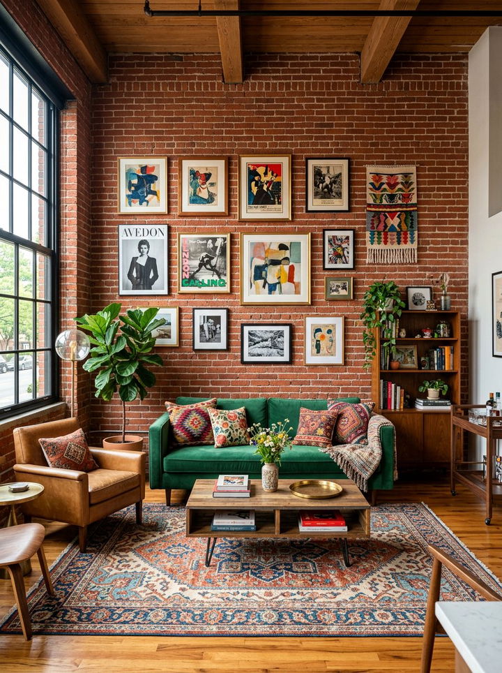 Eclectic Brick Space - 30 exposed brick bedroom ideas