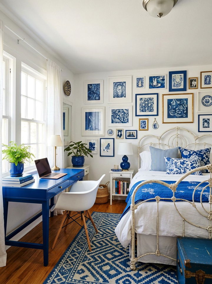 Eclectic Cobalt Blue Bedroom - 30 cobalt and white bedroom ideas
