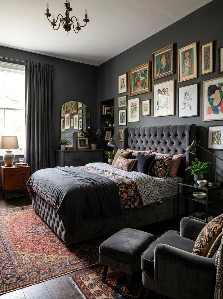 Eclectic Dark Gray Bedroom - 30 gray bedroom furniture ideas
