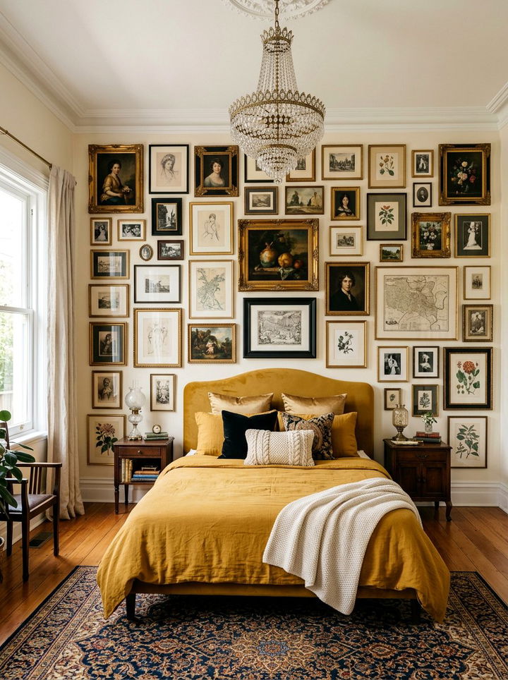Eclectic Gallery Wall Bedroom - 30 maximalist bedroom ideas