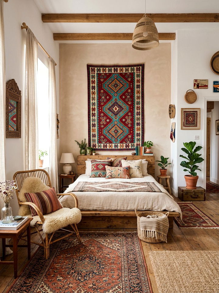 Eclectic Kilim Bedroom - 30 handwoven bedroom ideas