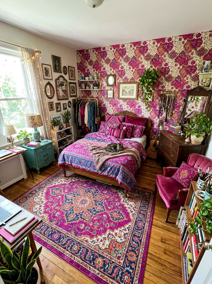 Eclectic Magenta Patterns - 30 magenta bedroom ideas