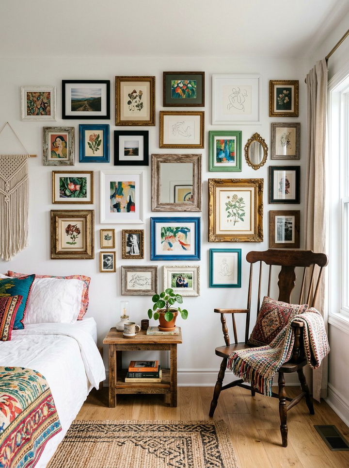 Eclectic Mixed Frame Gallery Bedroom - 30 bedroom family photo ideas