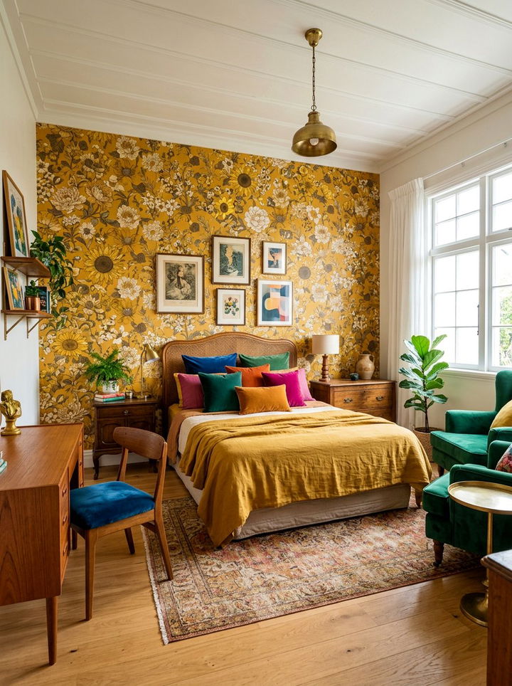 Eclectic Yellow Patterned Bedroom Walls - 30 bedroom yellow walls