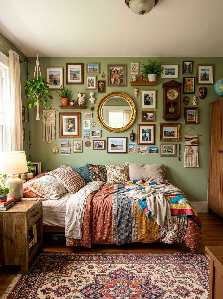 Eclectic mixed media wall - 30 bedroom memory wall ideas