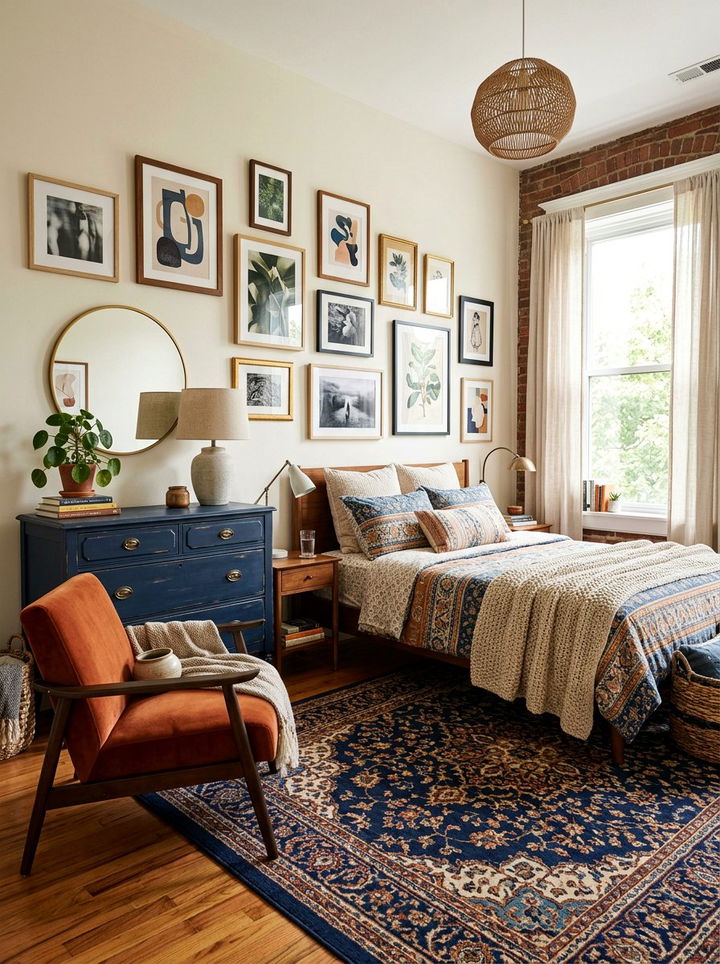 Eclectic navy and burnt orange bedroom - 30 burnt orange and navy bedroom ideas
