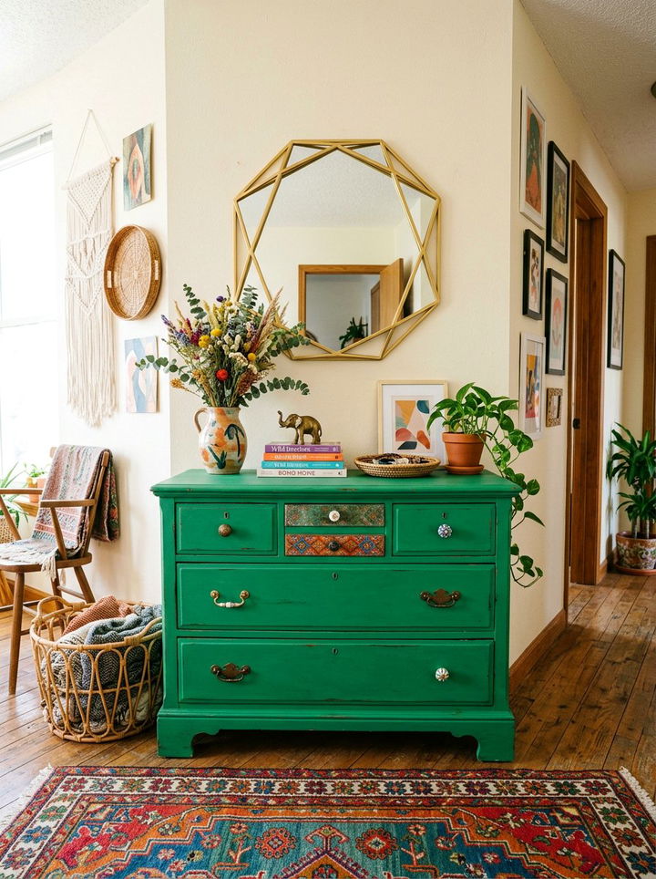 Eclectic painted dresser with mismatched mirror - 30 bedroom dresser with mirror ideas