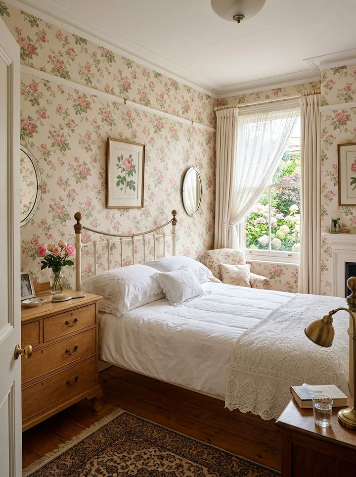Edwardian floral wallpaper - 30 period home bedroom ideas