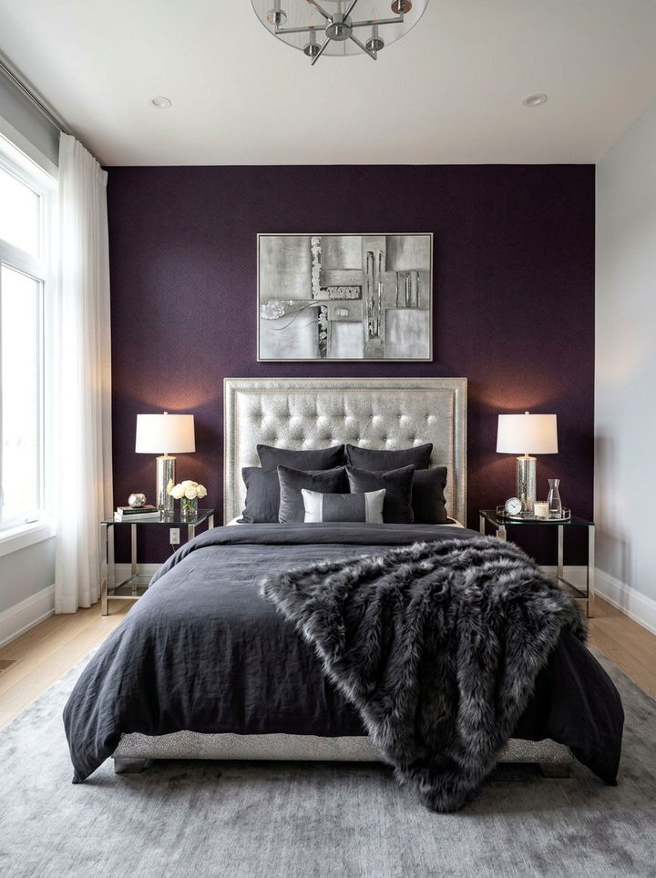 Eggplant Purple Feature Wall - 30 colorful bedroom accent wall ideas