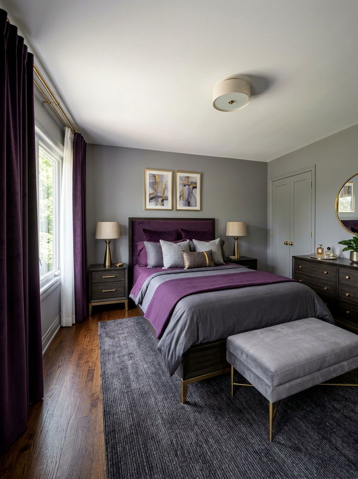 Eggplant and smoke gray bedroom - 30 purple and gray bedroom ideas
