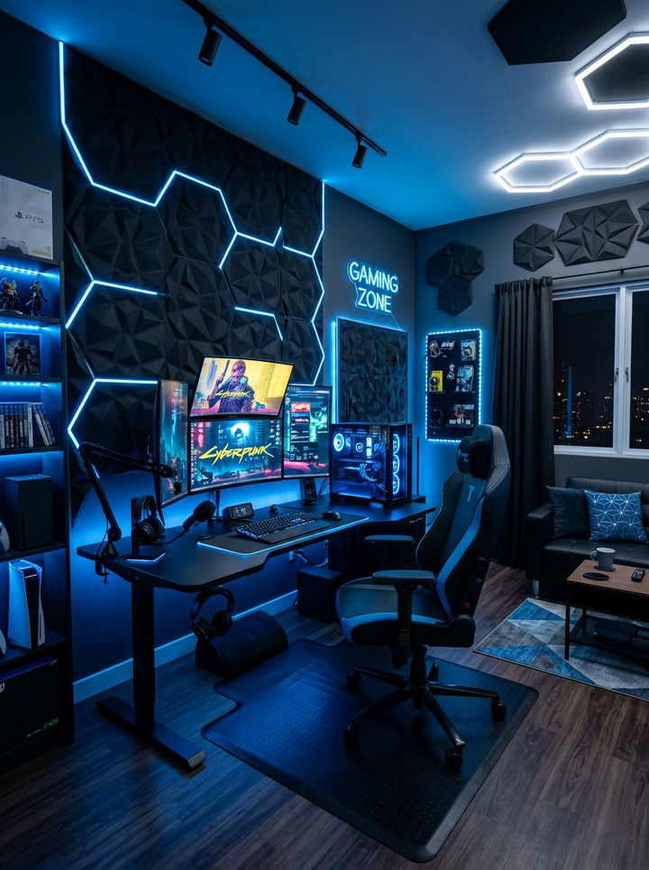 Electric Blue Gamer Bedroom - 30 modern blue bedroom ideas