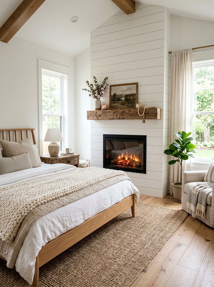 Electric Fireplace With White Shiplap - 30 bedroom electric fireplace ideas