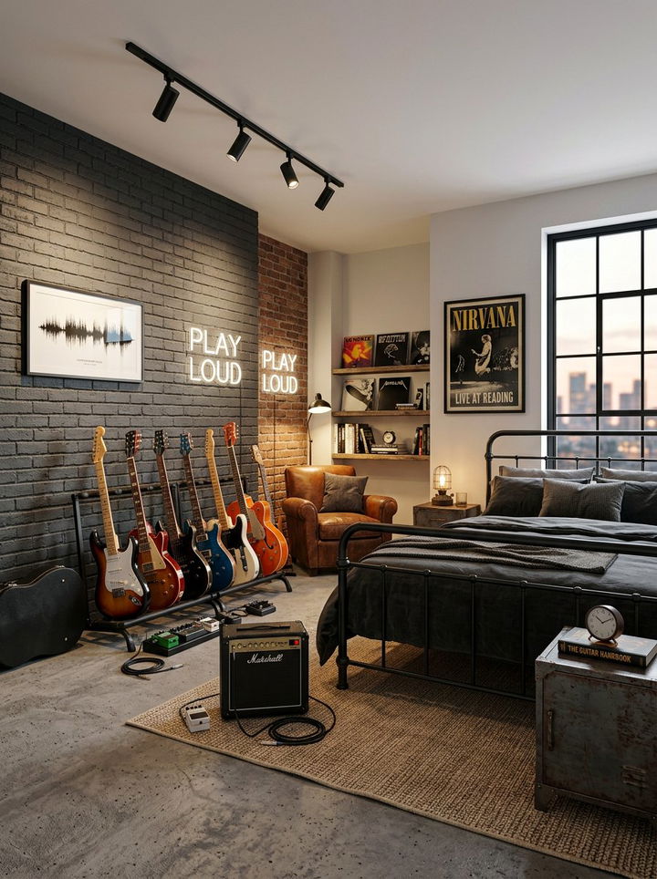 Electric Guitar Display - 30 guitar bedroom ideas