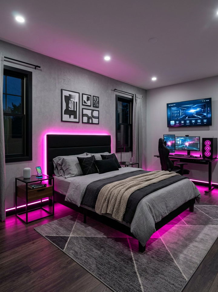 Electric Pink LED Lighting - 30 hot pink bedroom ideas