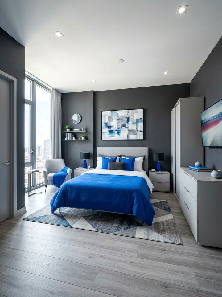 Electric blue and grey bedroom - 30 electric blue bedroom ideas