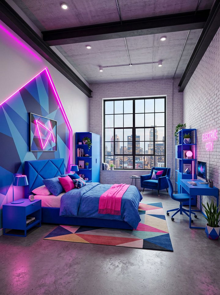Electric blue and neon pink bedroom - 30 pink and blue bedroom color combo