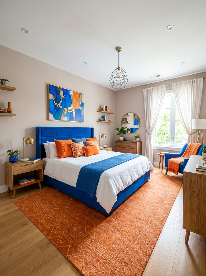 Electric blue and orange bedroom - 30 electric blue bedroom ideas
