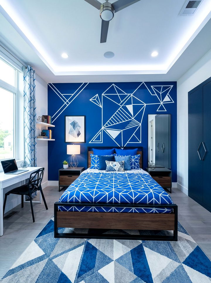 Electric blue geometric bedroom - 30 electric blue bedroom ideas
