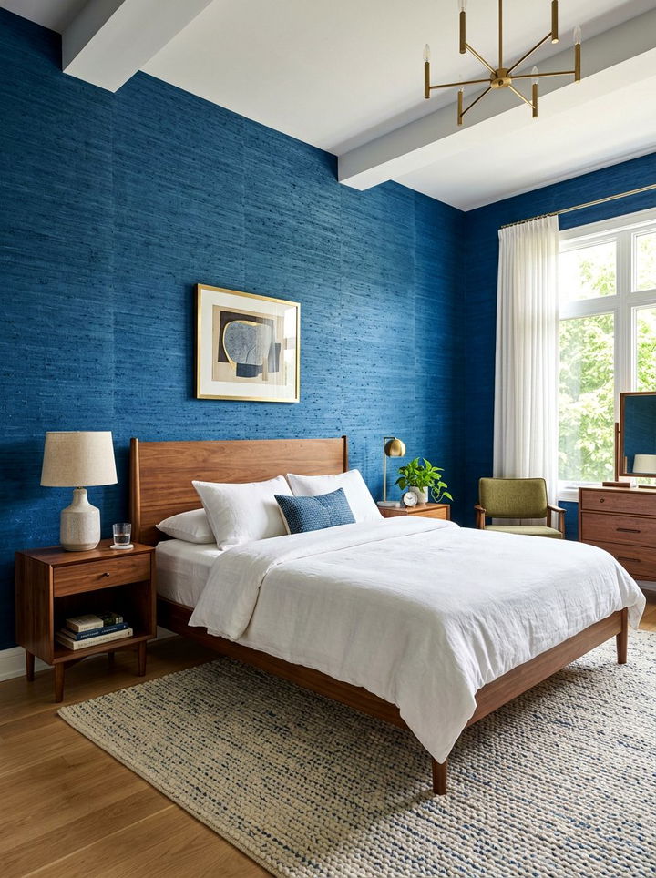 Electric blue textured wallpaper - 30 electric blue bedroom ideas
