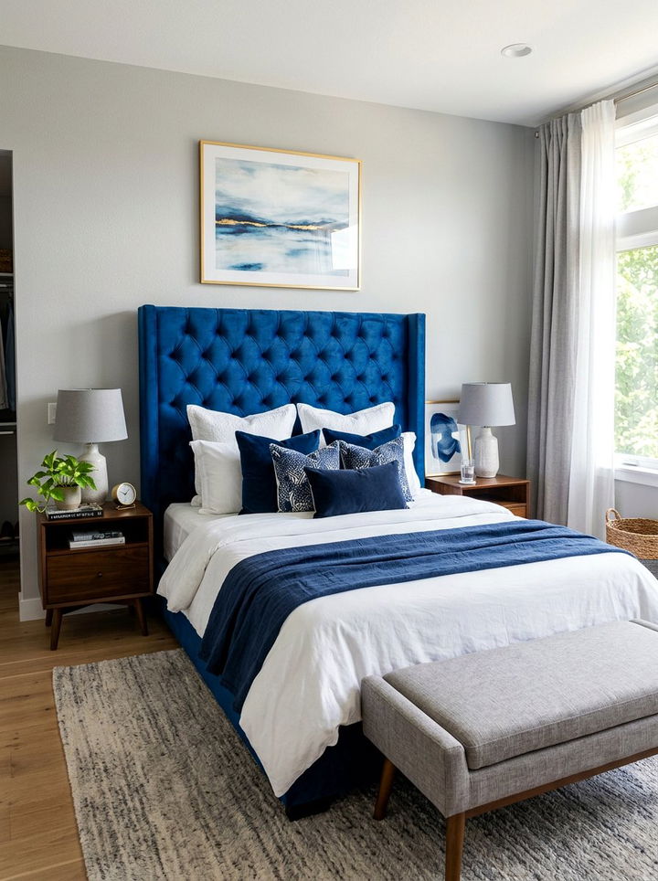Electric blue upholstered headboard - 30 electric blue bedroom ideas