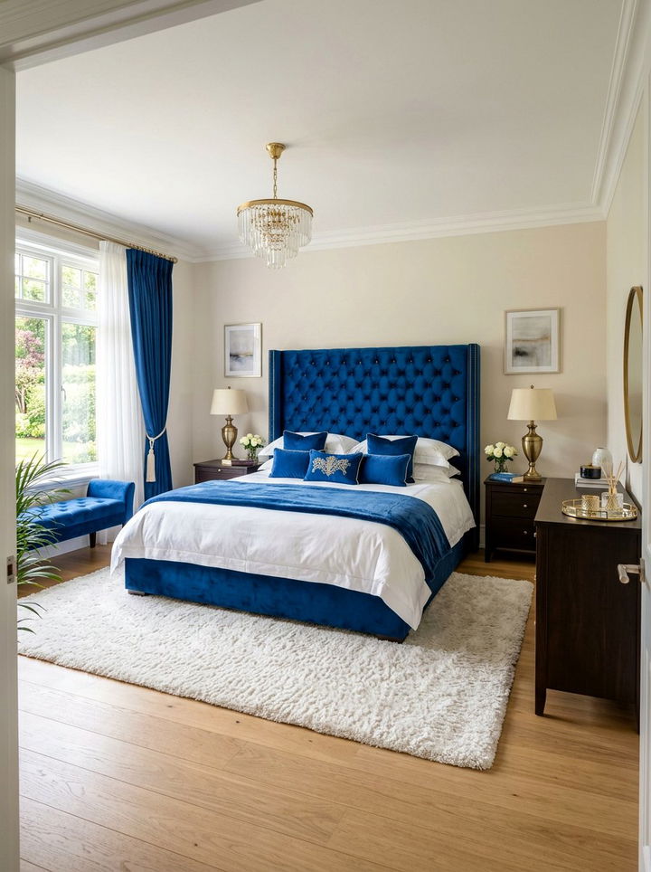 Electric blue velvet bed - 30 electric blue bedroom ideas