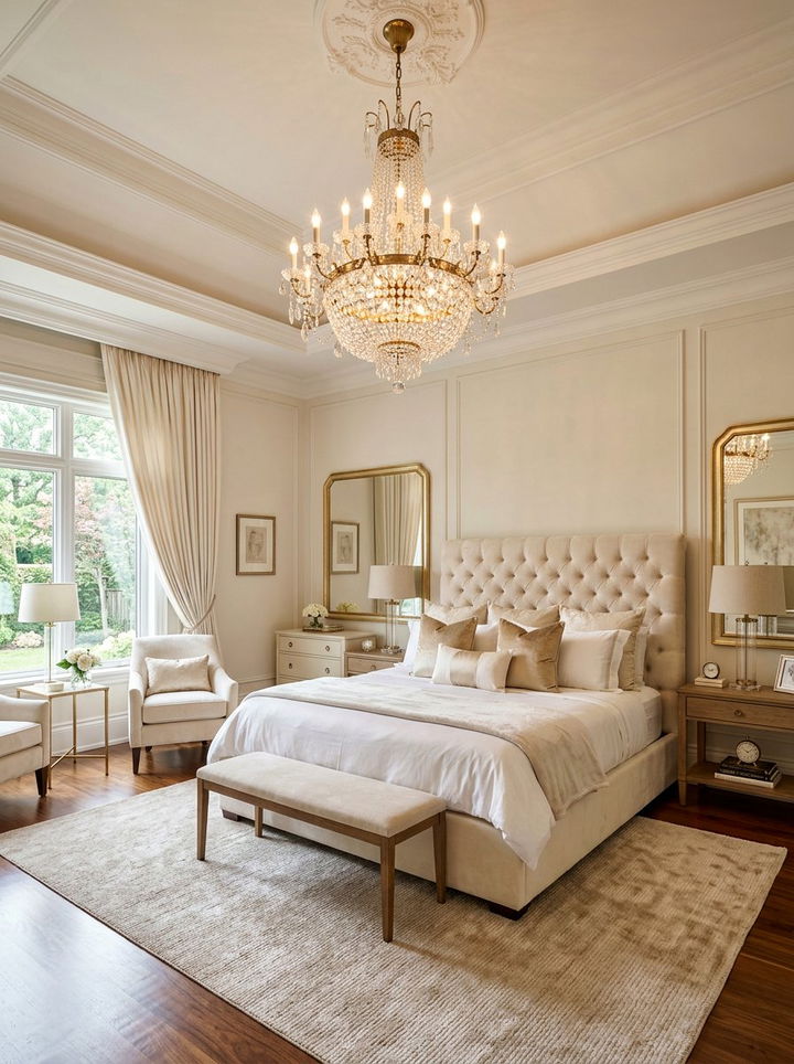 Elegant Cream Bedroom Chandelier - 30 cream bedroom design ideas