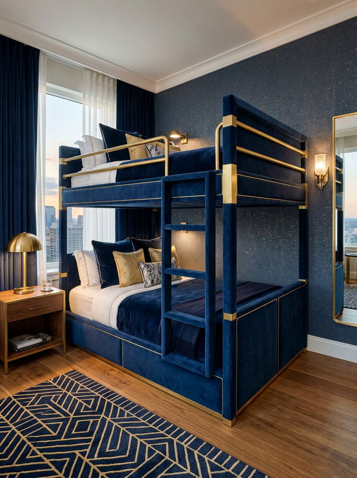Elegant Velvet Upholstered Bunk Bed - 30 bedroom bunk bed ideas