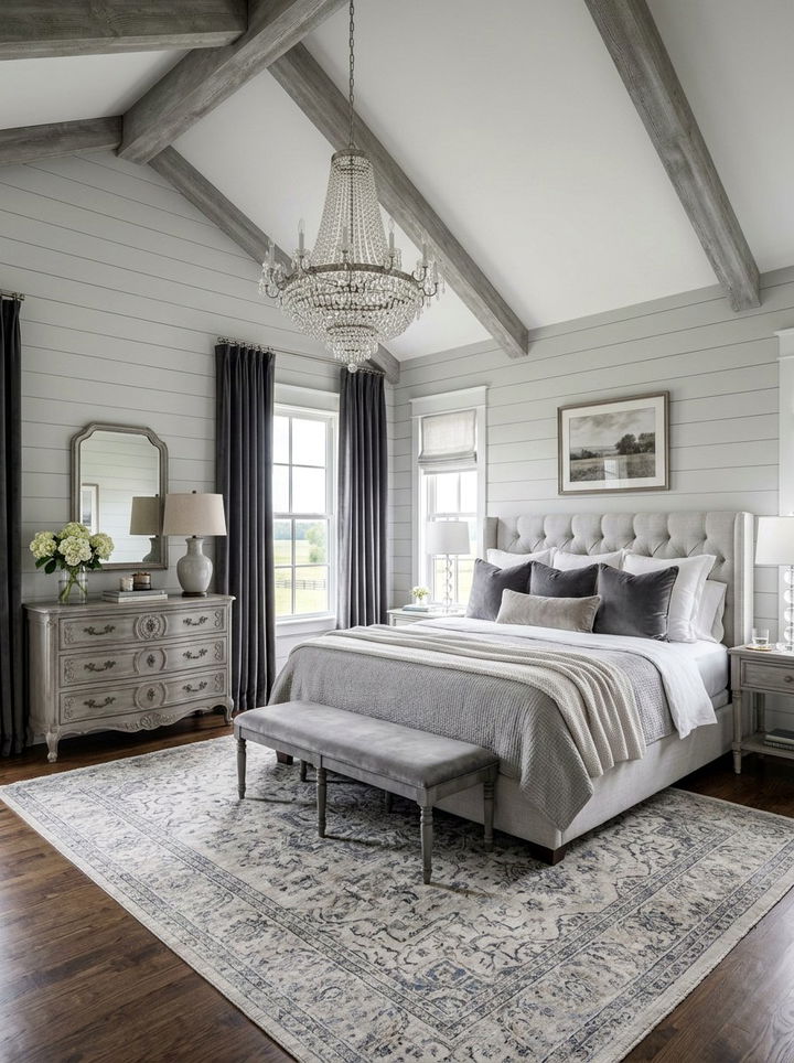 Elegant gray farmhouse bedroom - 30 farmhouse gray bedroom ideas