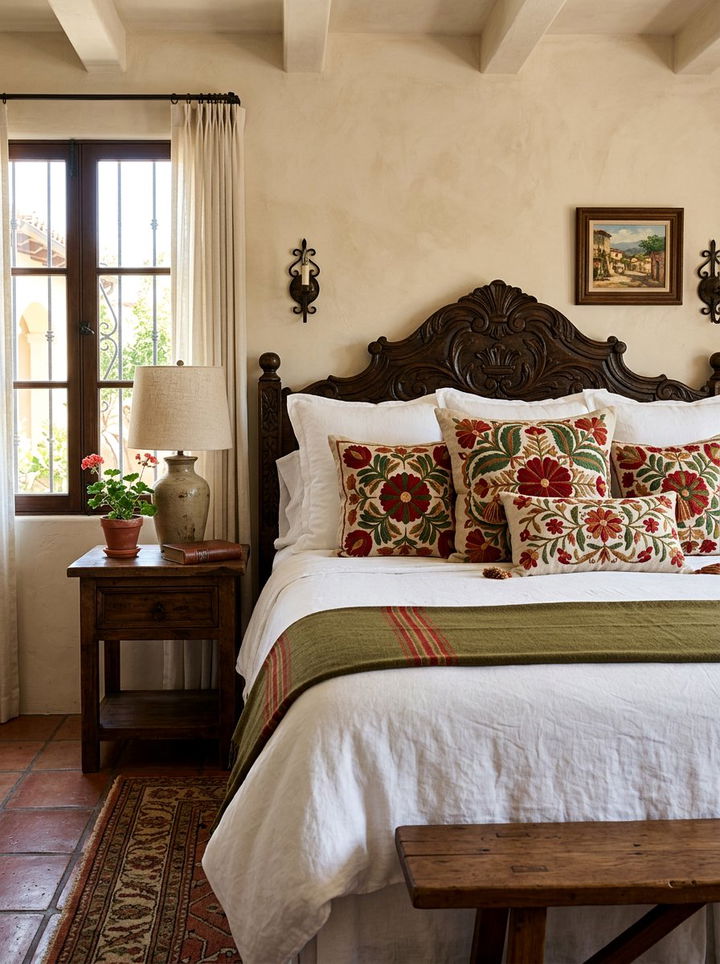 Embroidered Accent Pillows - 30 Spanish bedroom ideas