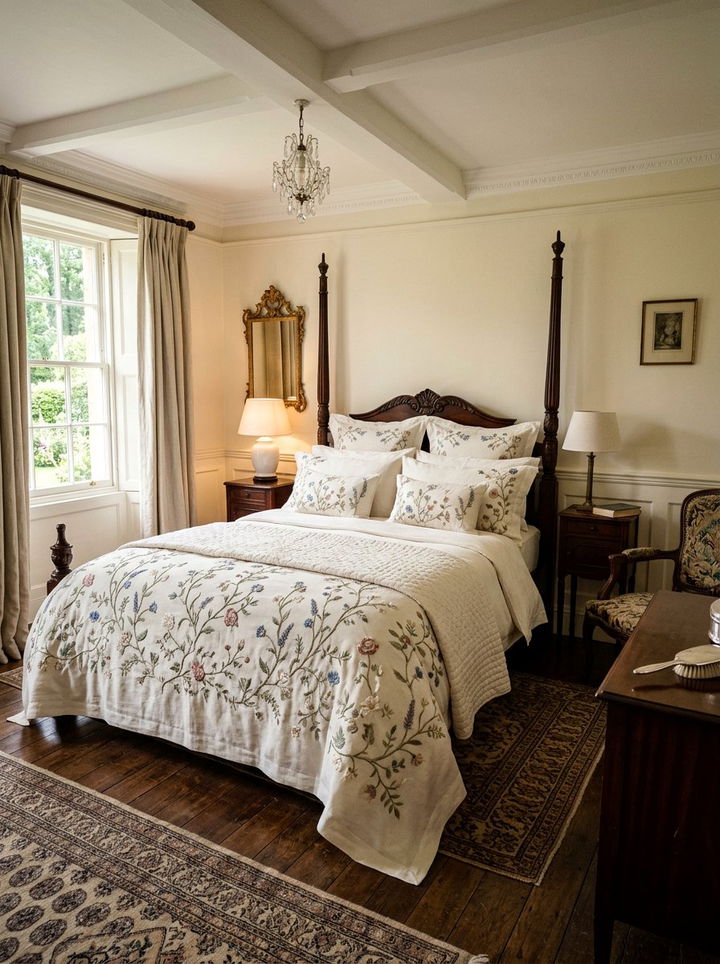 Embroidered Bed Linens - 30 bedroom texture layering ideas