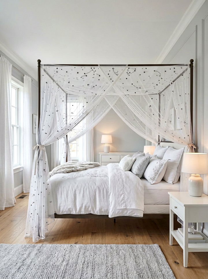 Embroidered Canopy Netting - 30 embroidered bedroom ideas