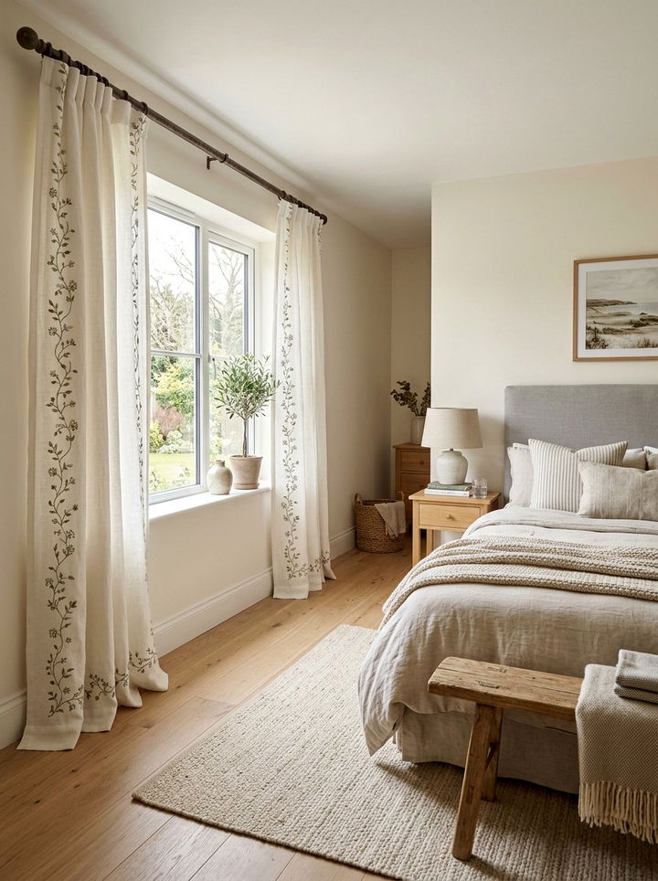 Embroidered Linen Curtains - 30 embroidered bedroom ideas