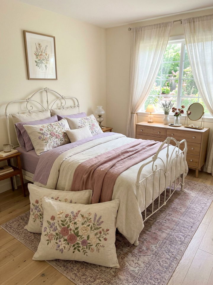 Embroidered Linen Pillow Shams - 30 handcrafted bedroom ideas