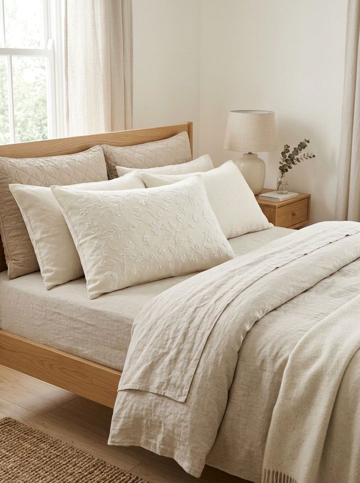 Embroidered Pillow Case - 30 light academia bedroom ideas