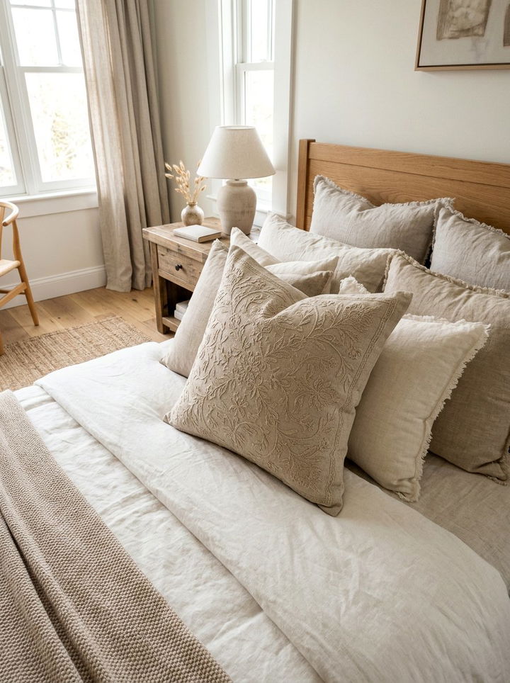 Embroidered Pillow Case - 30 bohemian beige bedroom ideas