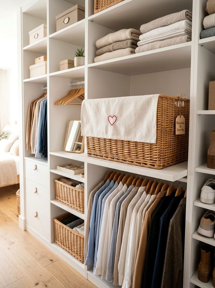 Embroidered Storage Basket Liner - 30 embroidered bedroom ideas