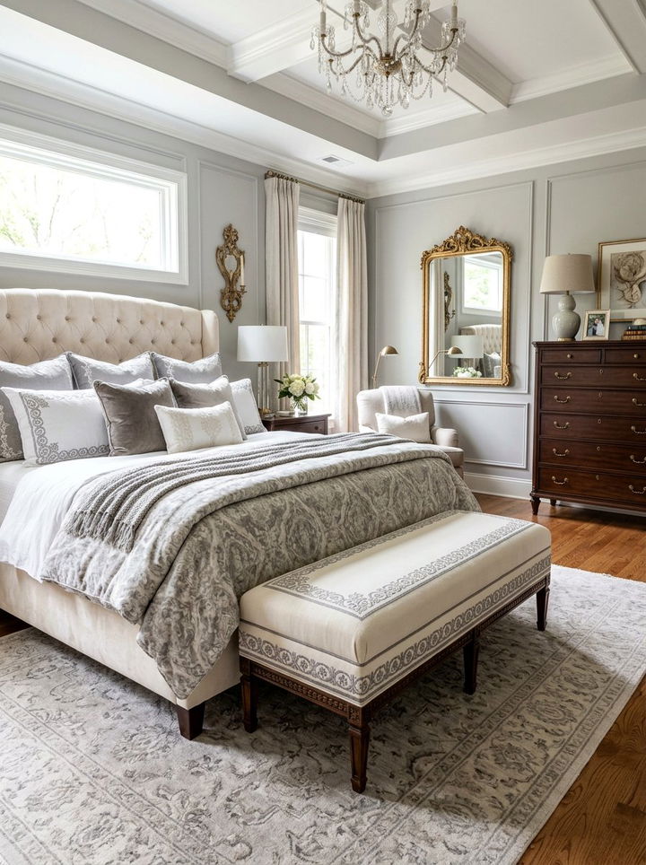 Embroidered Upholstered Bench - 30 embroidered bedroom ideas